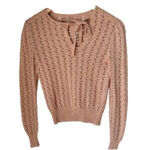 Vintage 70s Pointelle Knit Sweater Blush Coquette Cottagecore Balletcore‎ XS
